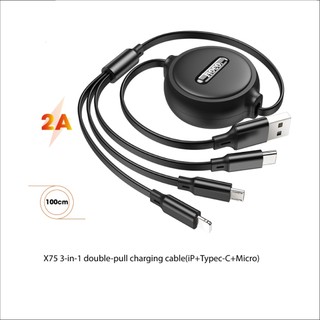 Cáp sạc 3 trong 1 hoco x75 3in1 dành cho điện thoại - chính hãng