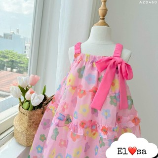Váy bé gái-váy tơ 2 dây 3 tầng đính nơ cho bé gái