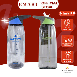 Bình nước thể thao la fonte 750ml sports bottle with handle 452218 - chính hãng, ống hút silicon - emaki vietnam