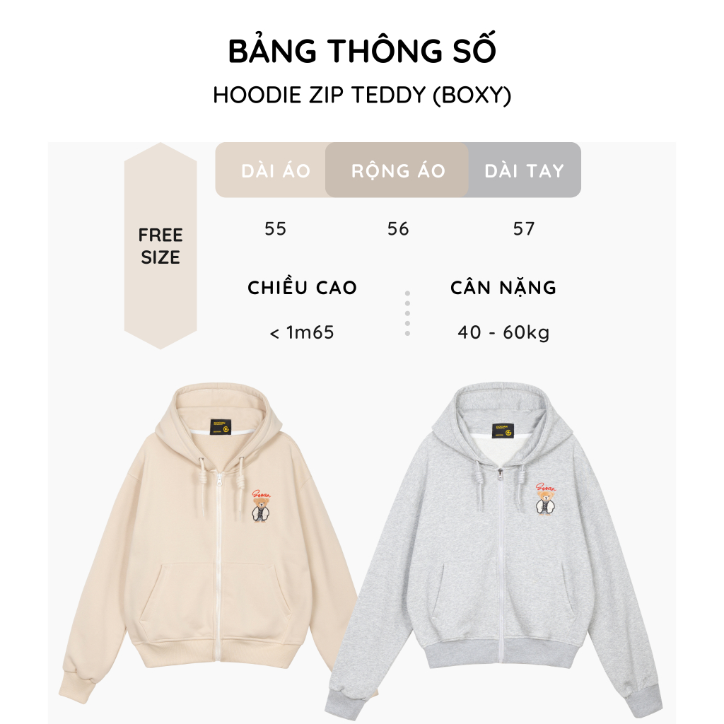 Áo Khoác Nỉ Chân Cua Hoodie Zip Gooan Gấu Teddy - Form Boxy Unisex | BigBuy360 - bigbuy360.vn