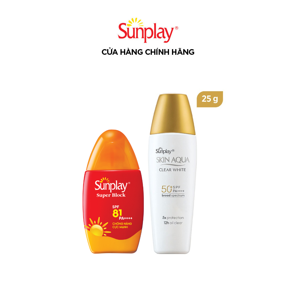 [VB] Combo chống nắng, kiềm dầu cho mặt và chống nắng toàn thân cực mạnh Sunplay (Clear White 25g + Super Block 30g)