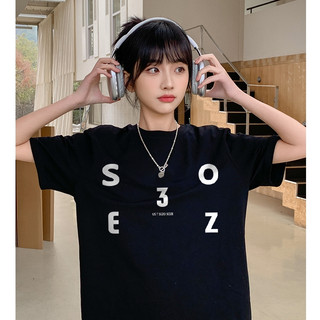 2024 Focus local brand Đen áo phông nữ form rộng logo cổ tròn oversized áo thun 100%cotton