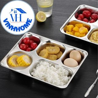 Khay đựng cơm inox 5 ngăn loại xịn sâu lòng, đựng cơm văn phòng - khay cơm inox chống rỉ sét giá rẻ, độ bền cao