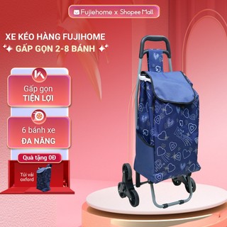 Xe kéo đi chợ leo cầu thang 6 bánh gấp gọn FUJIHOME nhập khẩu, xe đẩy 2 bánh tặng kèm túi