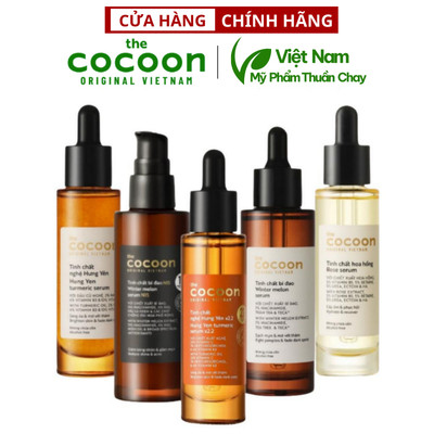 5 Loại Tinh chất Cocoon sáng da, mờ thâm, giảm mụn, dưỡng ẩm, từ nghệ & bí đao & hoa hồng 30ml / 70ml