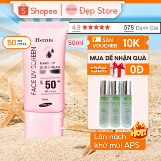 Kem Chống Nắng Nâng Tone HEMIA Cho Da Dầu Mụn Da Khô Da Nhạy Cảm Dưỡng Ẩm Cho Cả Bà Bầu, Face UV Screen Makeup Hàn Quốc