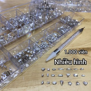 Khay 1000 viên đá khối chân bằng nhiều hình kèm bút chấm đá 2 đầu