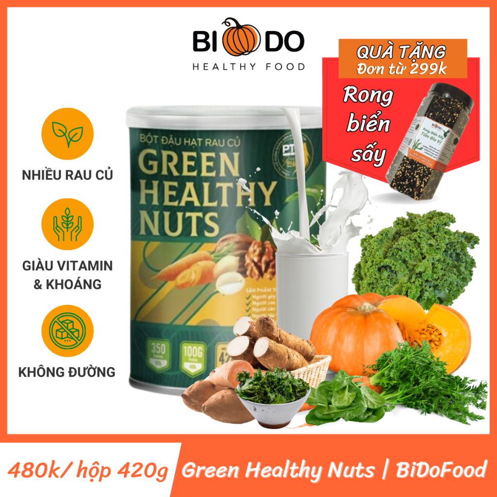 Sữa Bột Đậu Hạt Rau Củ Green Healthy Nuts 420g - Bí Đỏ Food - Protein Thực Vật Cao Cấp