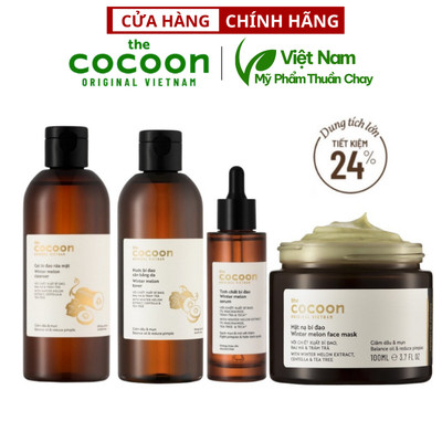 [BIG SIZE] Bộ 4 chăm sóc da mụn Cocoon Việt Nam chuyên sâu: Gel 310ml + Toner 310ml + Serum 70ml + Mặt nạ 100ml