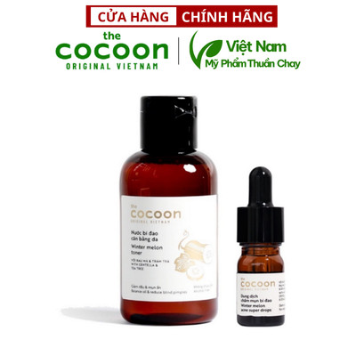 Combo Toner nước cân bằng da bí đao cocoon 140ml + Dung dịch chấm mụn cocoon 5ml