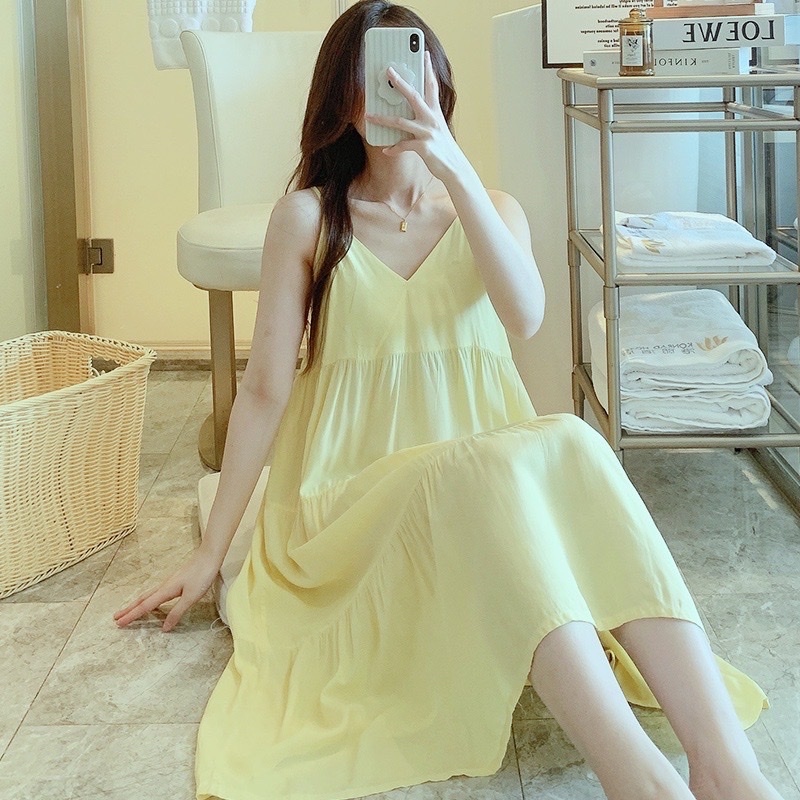 Váy Mặc Nhà - váy Ngủ ( váy 2 dây - 4 Tầng  ) chất liệu Lanh Lụa- mềm - mát | BigBuy360 - bigbuy360.vn