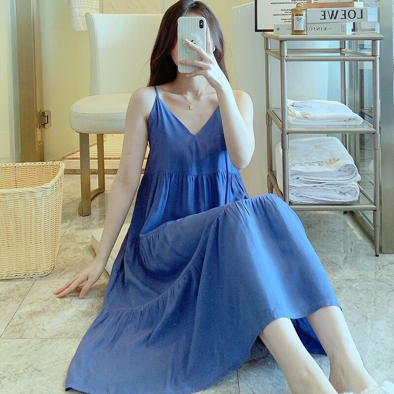 Váy Mặc Nhà - váy Ngủ ( váy 2 dây - 4 Tầng  ) chất liệu Lanh Lụa- mềm - mát | BigBuy360 - bigbuy360.vn