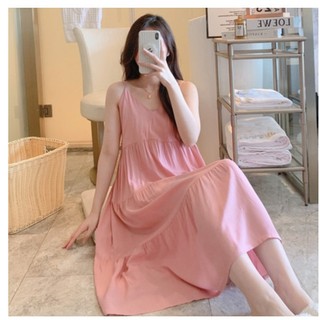 Váy Mặc Nhà - váy Ngủ ( váy 2 dây - 4 Tầng  ) chất liệu Lanh Lụa- mềm - mát