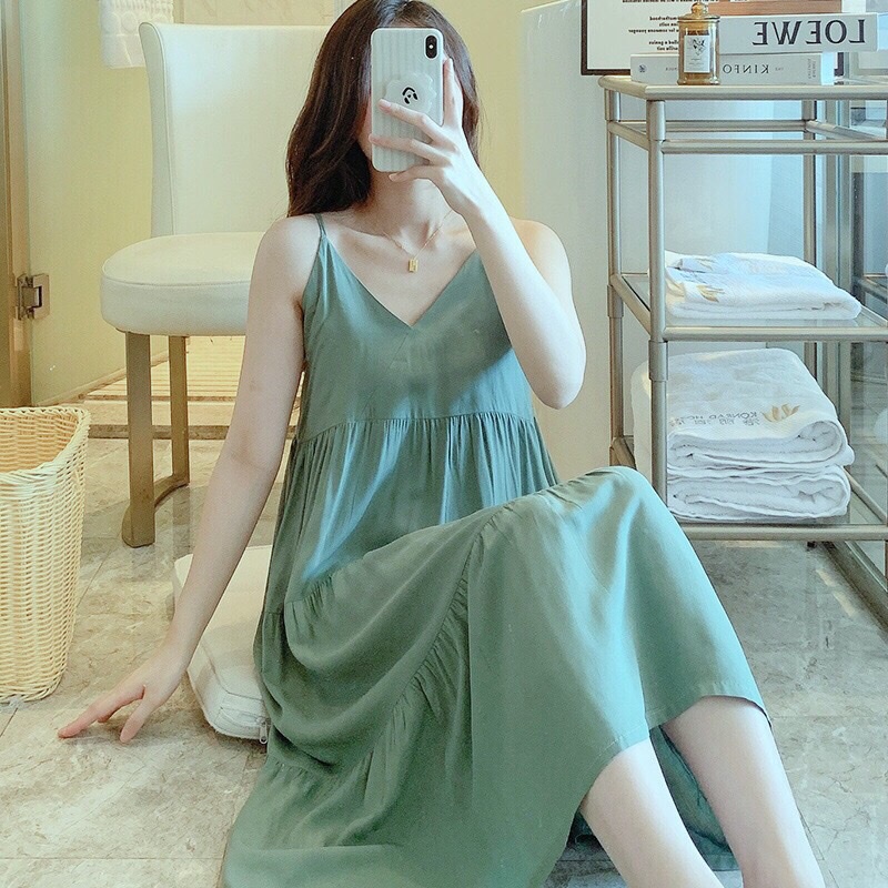 Váy Mặc Nhà - váy Ngủ ( váy 2 dây - 4 Tầng  ) chất liệu Lanh Lụa- mềm - mát | BigBuy360 - bigbuy360.vn