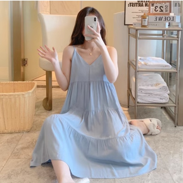 Váy Mặc Nhà - váy Ngủ ( váy 2 dây - 4 Tầng  ) chất liệu Lanh Lụa- mềm - mát | BigBuy360 - bigbuy360.vn