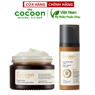 Combo Thạch Bí Đao cocoon (kem dưỡng ẩm) cấp ẩm và ngừa mụn 30ml + Kem chống nắng bí đao Cocoon 50ml quang phổ rộng