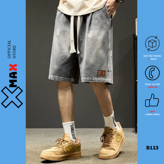 Quần short jean nam túi hộp ống rộng Xmax quần lửng đùi bò nam cạp chun co giãn B113