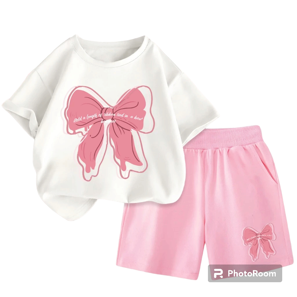Set bộ quần áo cộc tay hè hình nơ kẹp chất vải cotton co giãn mềm mịn cho mẹ và bé yêu từ 10-55kg