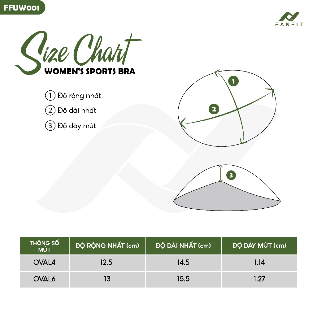 Mút nâng ngực cao cấp mẫu Oval cho áo bra thể thao tập Gym Yoga Pilates FANFIT FFUW001 - Nâng, định hình ngực - FANFIT