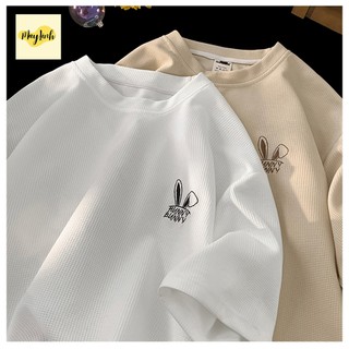 Áo thun Unisex HUNNY BUNNY Áo phông nam nữ tay lỡ form rộng chất liệu dệt tổ ong thoáng mát