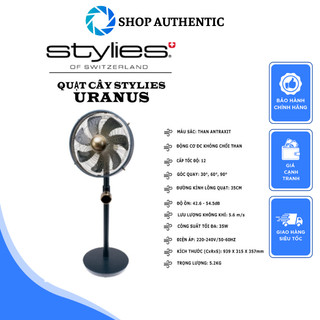 Quạt cây stylies uranus, quạt đứng, 12 cấp gió, có điều khiển, nhập đức, bh 12 tháng, shopauthentic