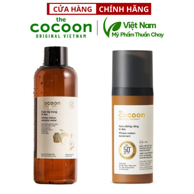 Combo Nước tẩy trang bí đao cocoon 500ml + Kem chống nắng bí đao Cocoon 50ml quang phổ rộng, bảo vệ rất cao SPF 50 +