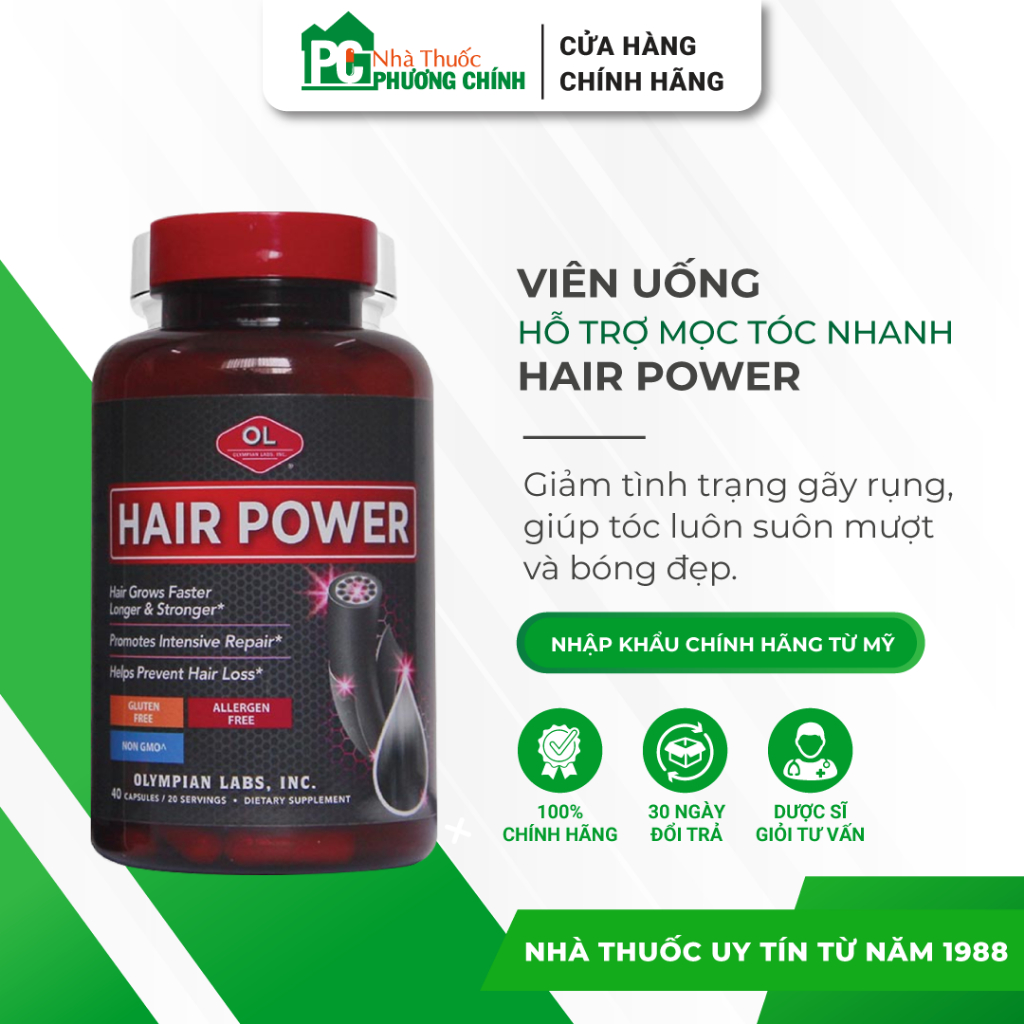 Viên Uống Mọc Tóc Hair Power Olympian Labs Giảm Gãy Rụng, Kích Thích Tóc Mọc Hiệu Quả (Hộp 40 Viên)