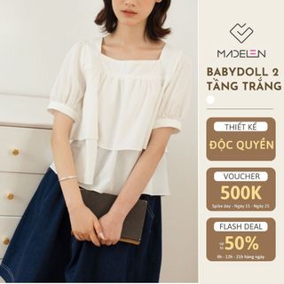 Áo babydoll trắng 2 tầng mix nơ buộc sau MADELEN