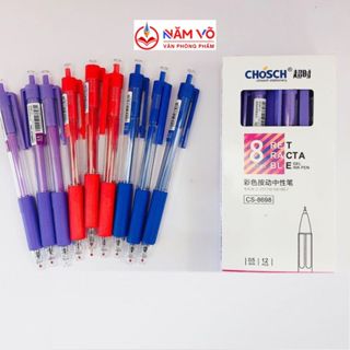 [ CS8698 ]HỘP 12 Cây Bút Viết Gel Nước Bấm Chosch CS-8698/CS 8698 Ngòi 0.5mm, Có Đệm Viết Êm Tay, Mực Xanh, Đỏ, Tím, Đen