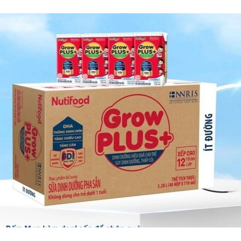 THÙNG SỮA GROW PLUS+ ĐỎ 110ml ÍT ĐƯỜNG