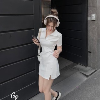 Đầm gân cổ polo trơn basic mặc siêu xinh