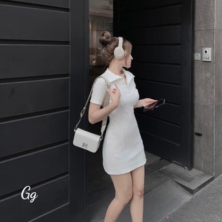 Đầm gân cổ polo trơn basic mặc siêu xinh