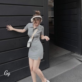 Đầm gân cổ polo trơn basic mặc siêu xinh
