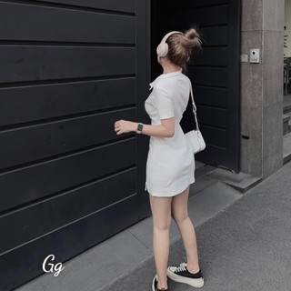 Đầm gân cổ polo trơn basic mặc siêu xinh