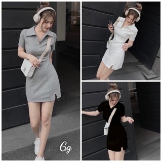 Đầm gân cổ polo trơn basic mặc siêu xinh