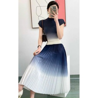 Set bộ váy lụa dập ly phối màu cao cấp