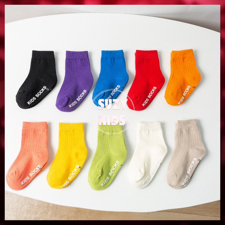 Vớ Cho Bé Màu Trơn, Tất Chống Trượt Trẻ Em, Chất Liệu Cotton Mỏng Mát V15