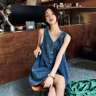  Đầm Yếm Denim Baby Doll Dáng Ngắn Phong Cách Korean 