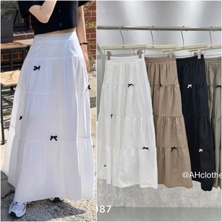 Chân váy midi xòe tầng đính nơ metwo.dearu - chân váy gió maxi dáng dài đính nơ cạp chun có lót trong ulzzang hq