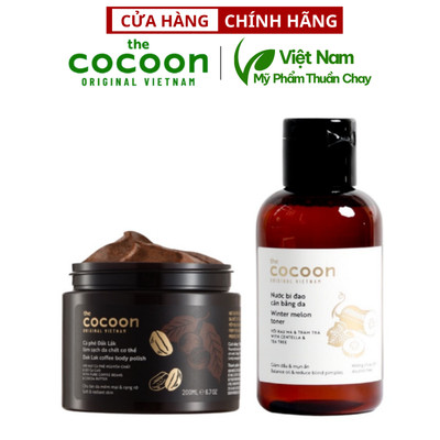 Combo Toner bí đao cân bằng da cocoon 140ml + Cà phê đắc lắc sạch da chết cocoon 200ml - Thuần Chay Việt Nam
