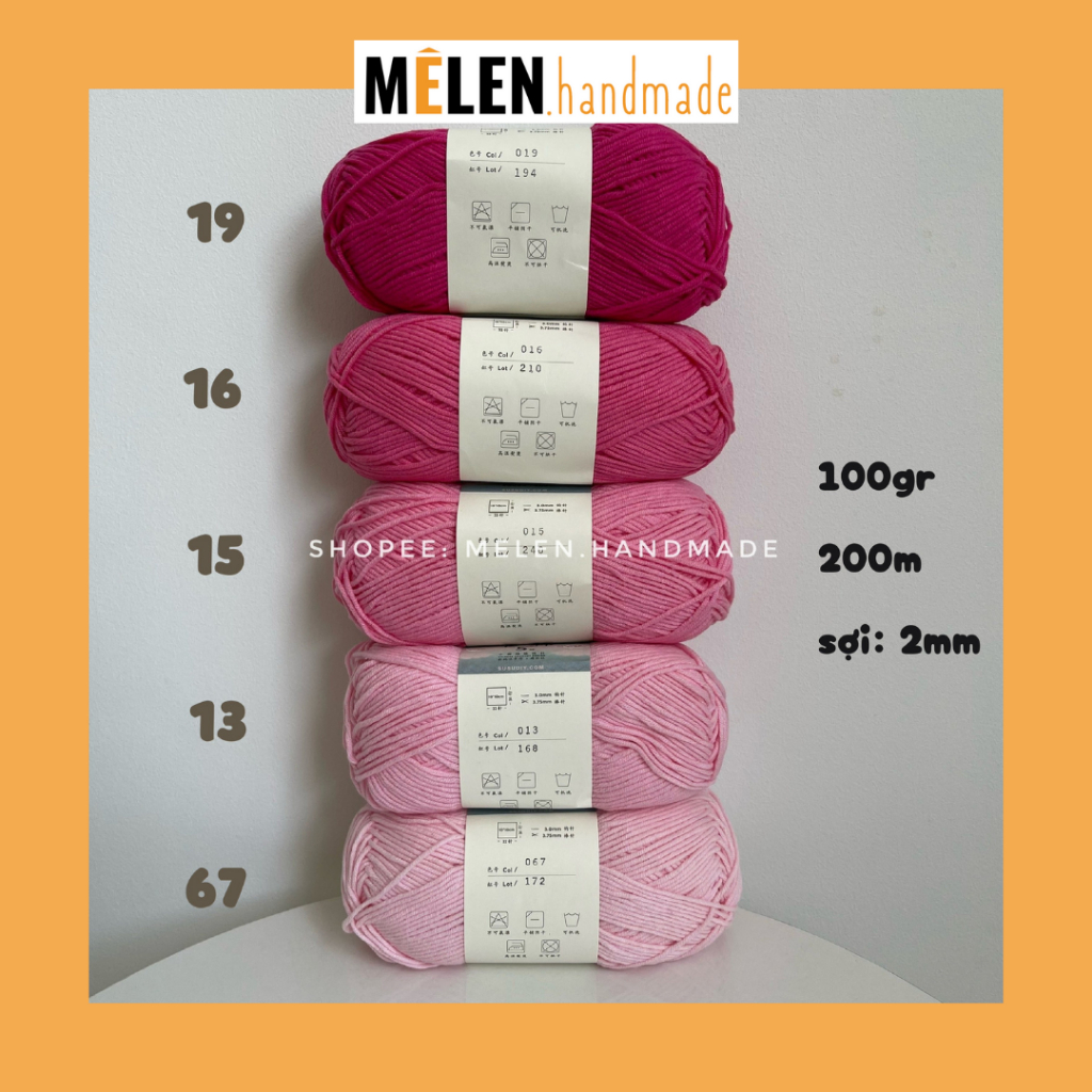 [HỒNG] Combo len Susan 5 - màu hồng - Len Susan's Family 5 100g sợi 2mm