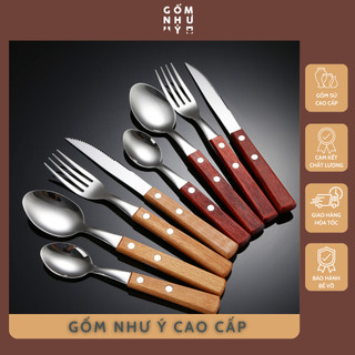 Dao muỗng thìa dĩa INOX 304 cán gỗ sồi, gỗ cẩm lai chất liệu cao cấp