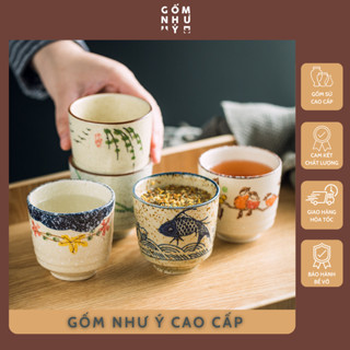 Cốc sứ uống nước, trà 180ml họa tiết men tiểu cổ tráng men mịn cao cấp - Phong cách Vintage cổ điển