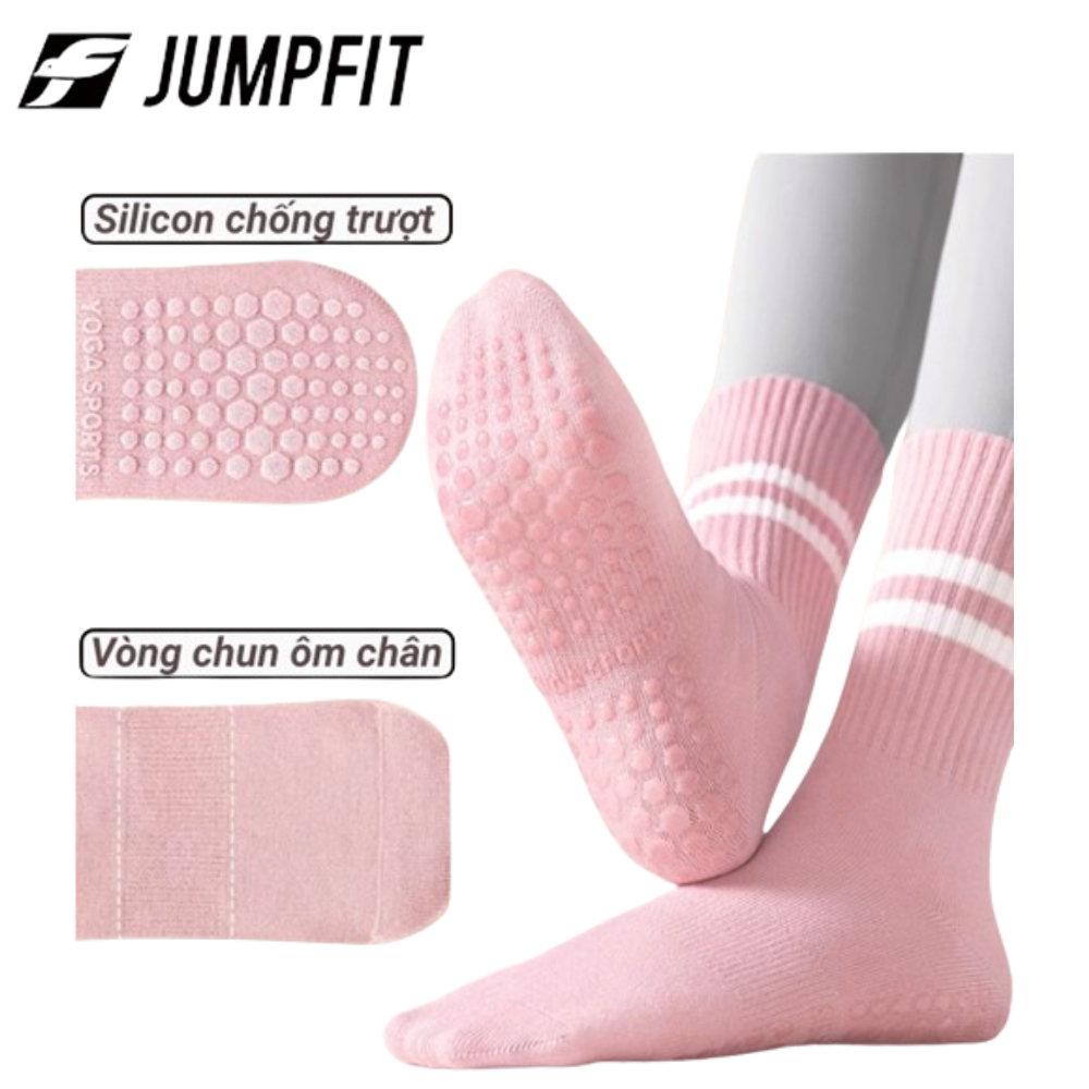 Tất cao cổ nữ JUMPFIT tập yoga chống trượt, vớ thể thao cho nữ tập gym, tập pilates có hạt Silicon