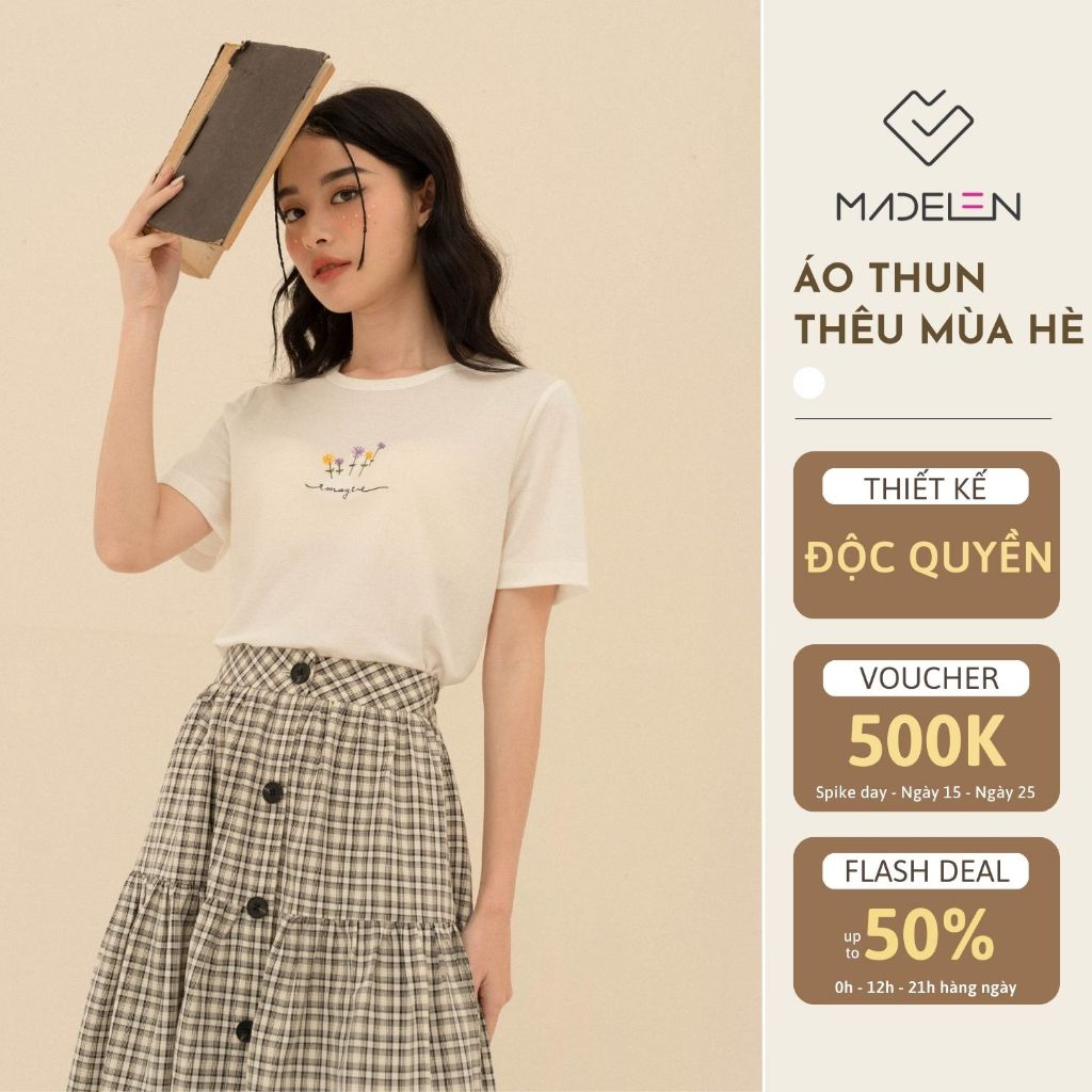 Áo thun thêu họa tiết mùa hè 2023 MADELEN