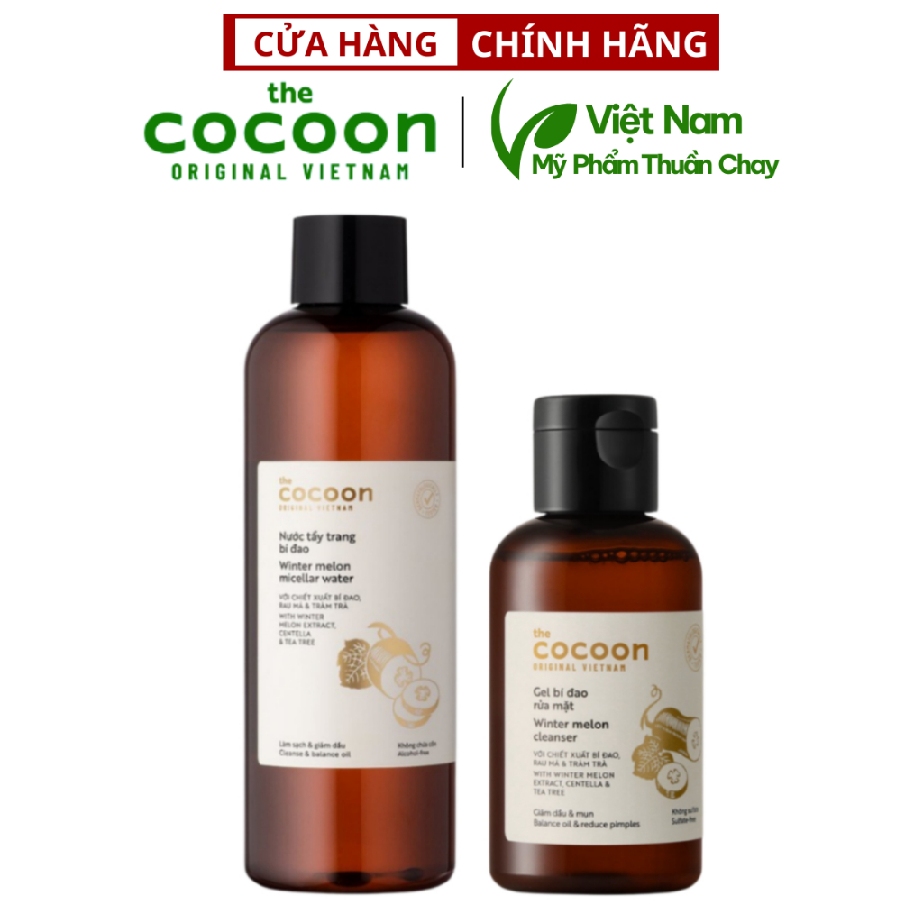 Combo Làm sạch da mặt tẩy trang bí đao Cocoon 500ml + Gel bí đao rửa mặt Cocoon 140ml - Mỹ Phẩm Thuần Chay