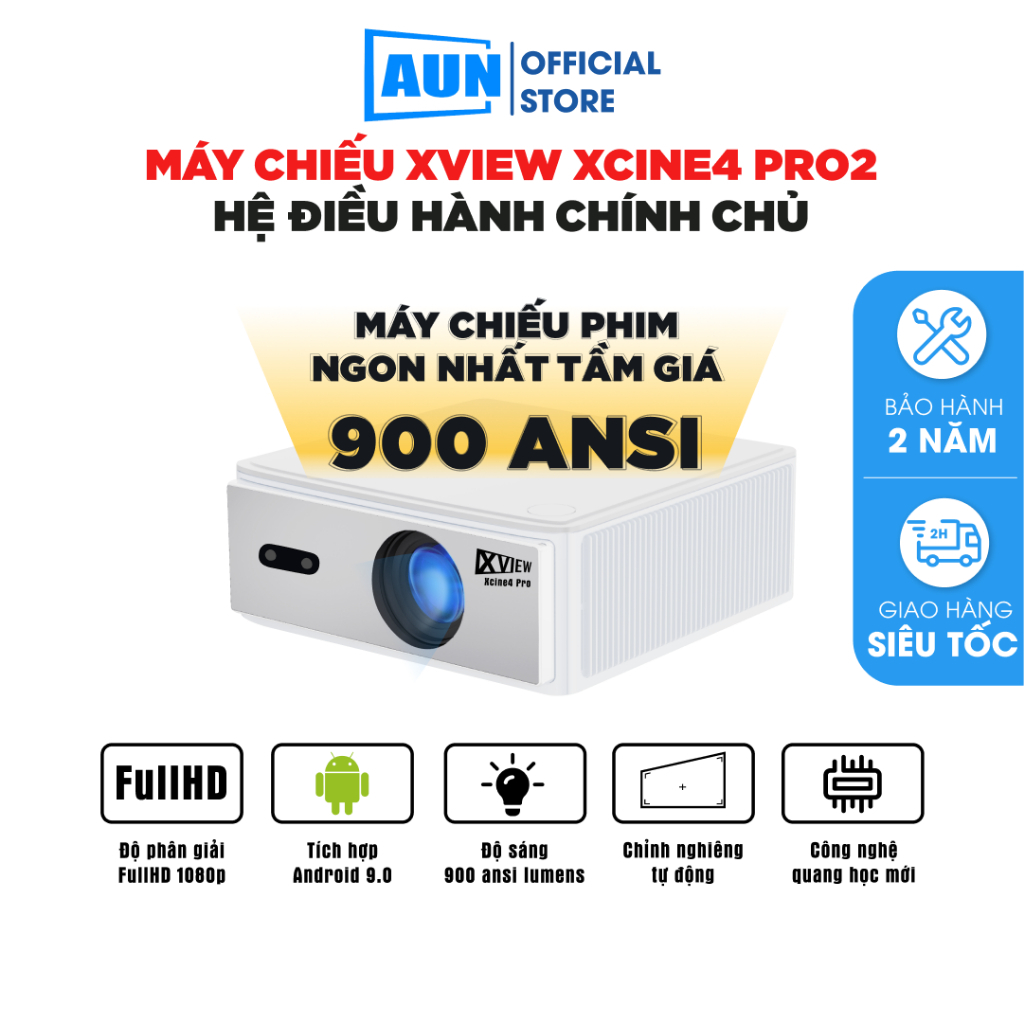 Máy chiếu thông minh Aun Xview Xcine4 Pro2 tự động lấy nét, tự động góc nghiêng, 900 Ansi, giảm mờ viền hình ảnh sắc nét