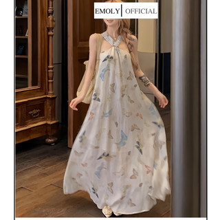  Đầm maxi, váy cổ yếm dáng dài đi biển sáng màu, váy đi du lịch, đầm chữ A xòe to - V564