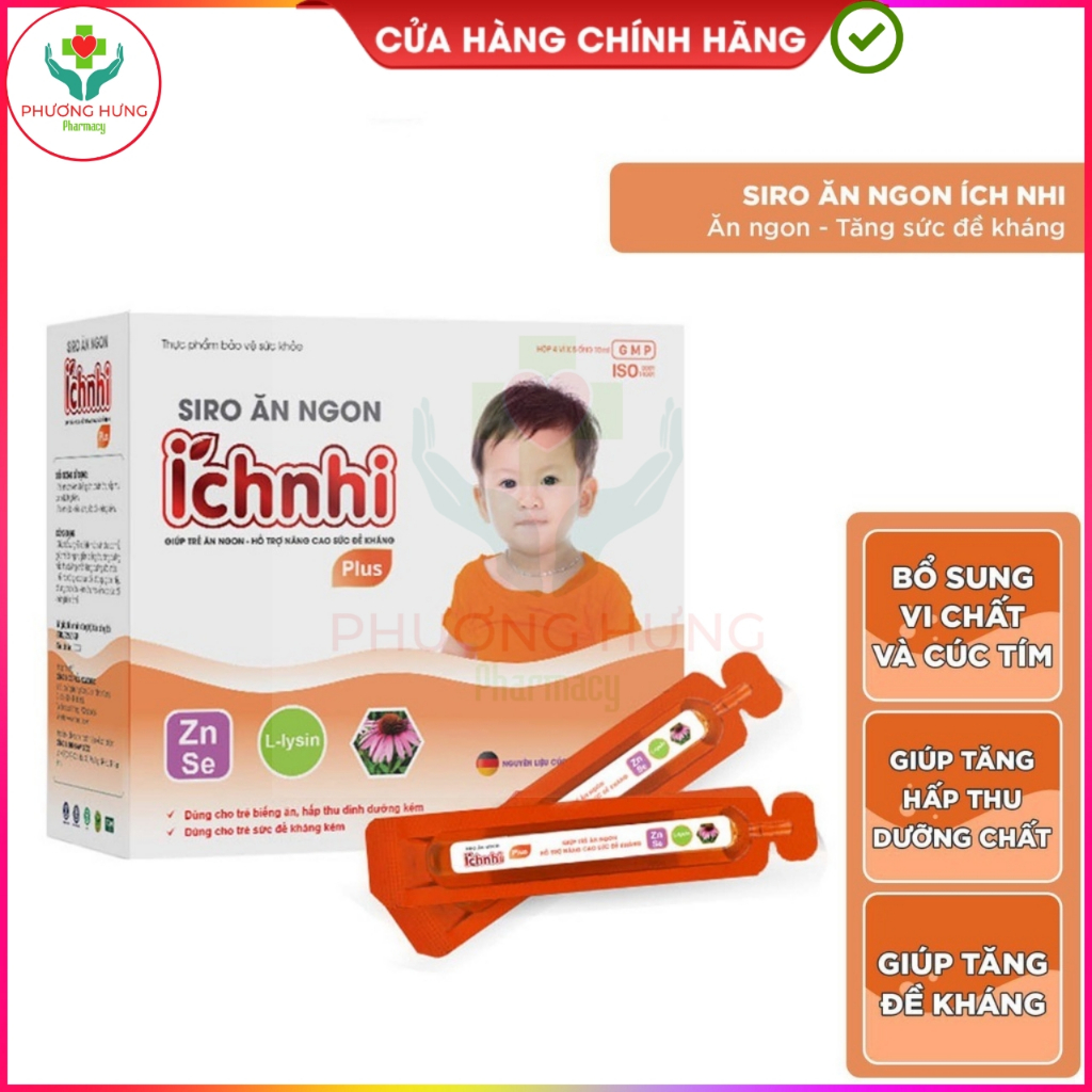 Siro ăn ngon Ích Nhi Plus giúp nâng cao sức đề kháng, tăng chuyển hóa hấp thu dưỡng chất, trẻ ăn ngon-Hộp 20 ống x 10ml