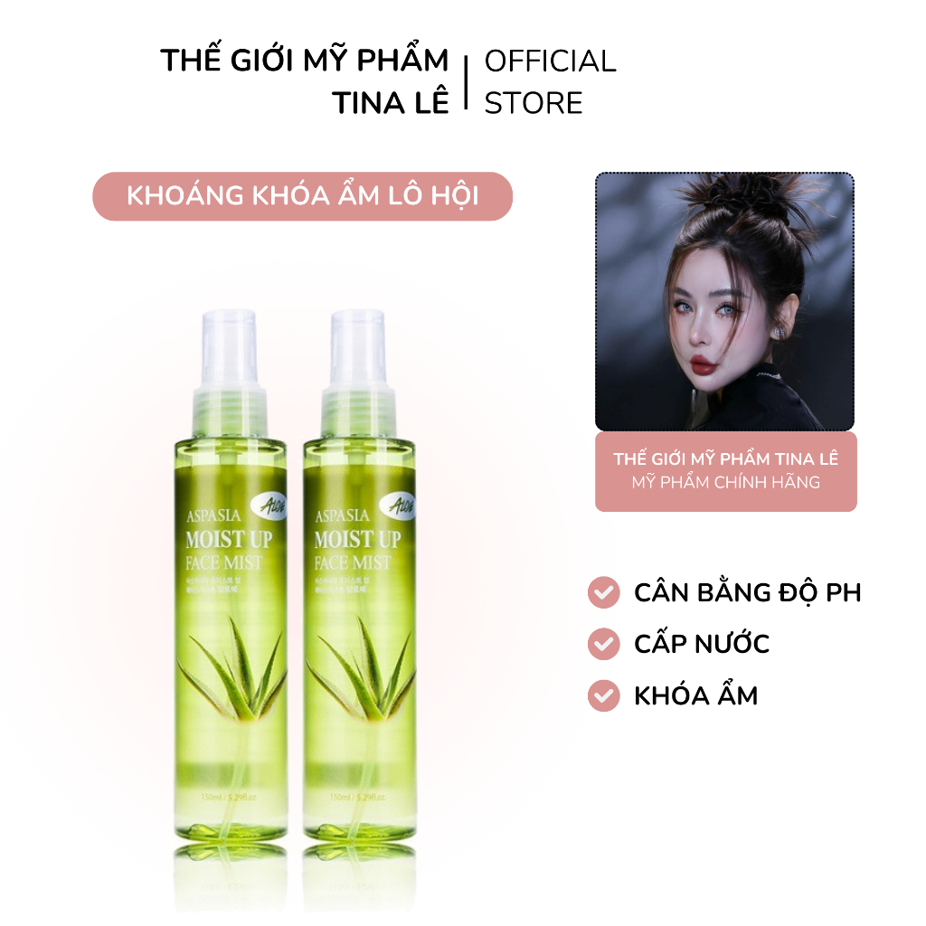 Xịt Khoáng Lô Hội Aspasia Moist Up Face Mist Hàn Quốc 150ML Khoáng Nha Đam Khóa Ẩm Dưỡng Trắng Da Ch
